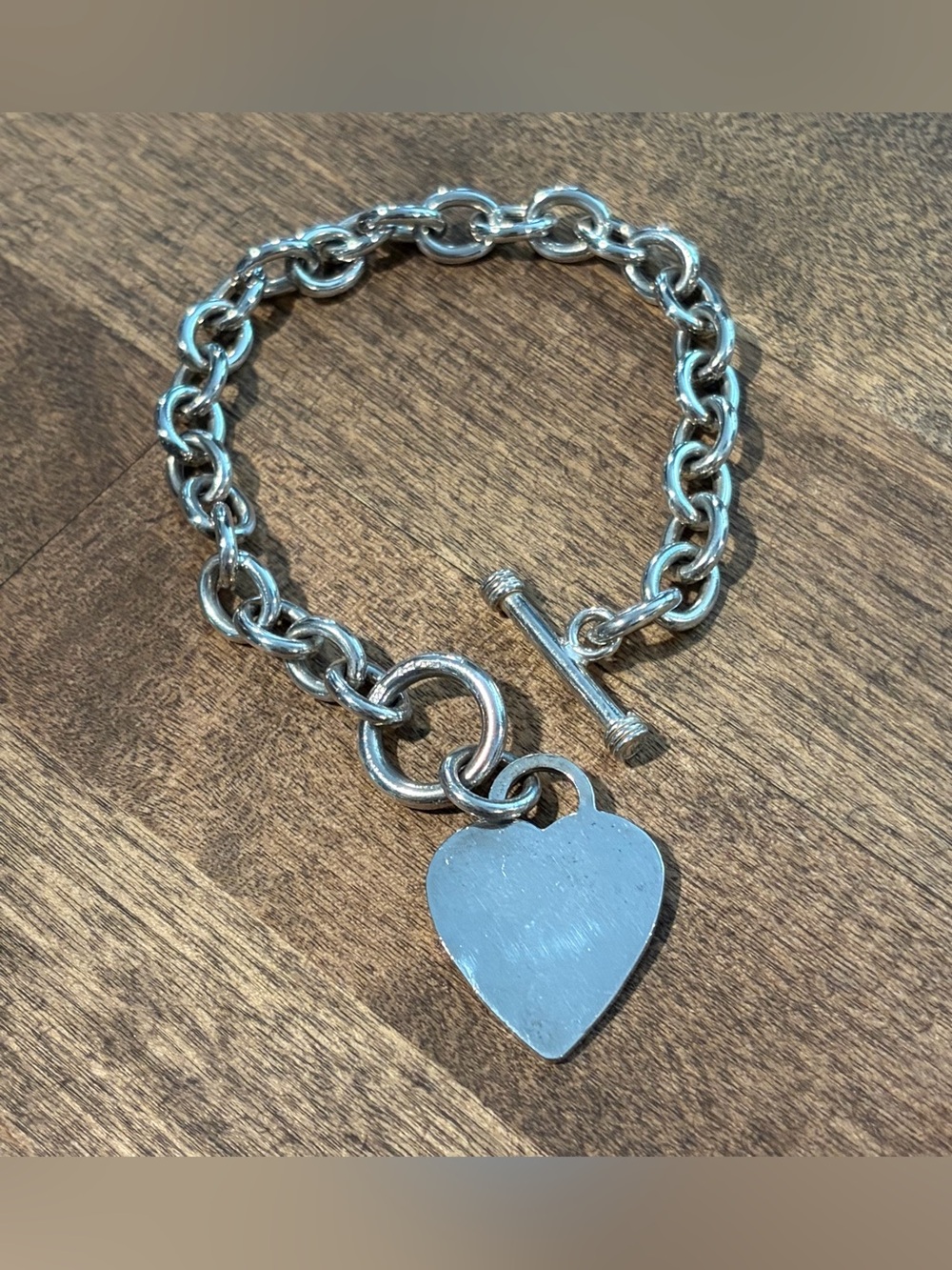 Vintage Y2K sterling silver chain heart toggle bracelet 7”